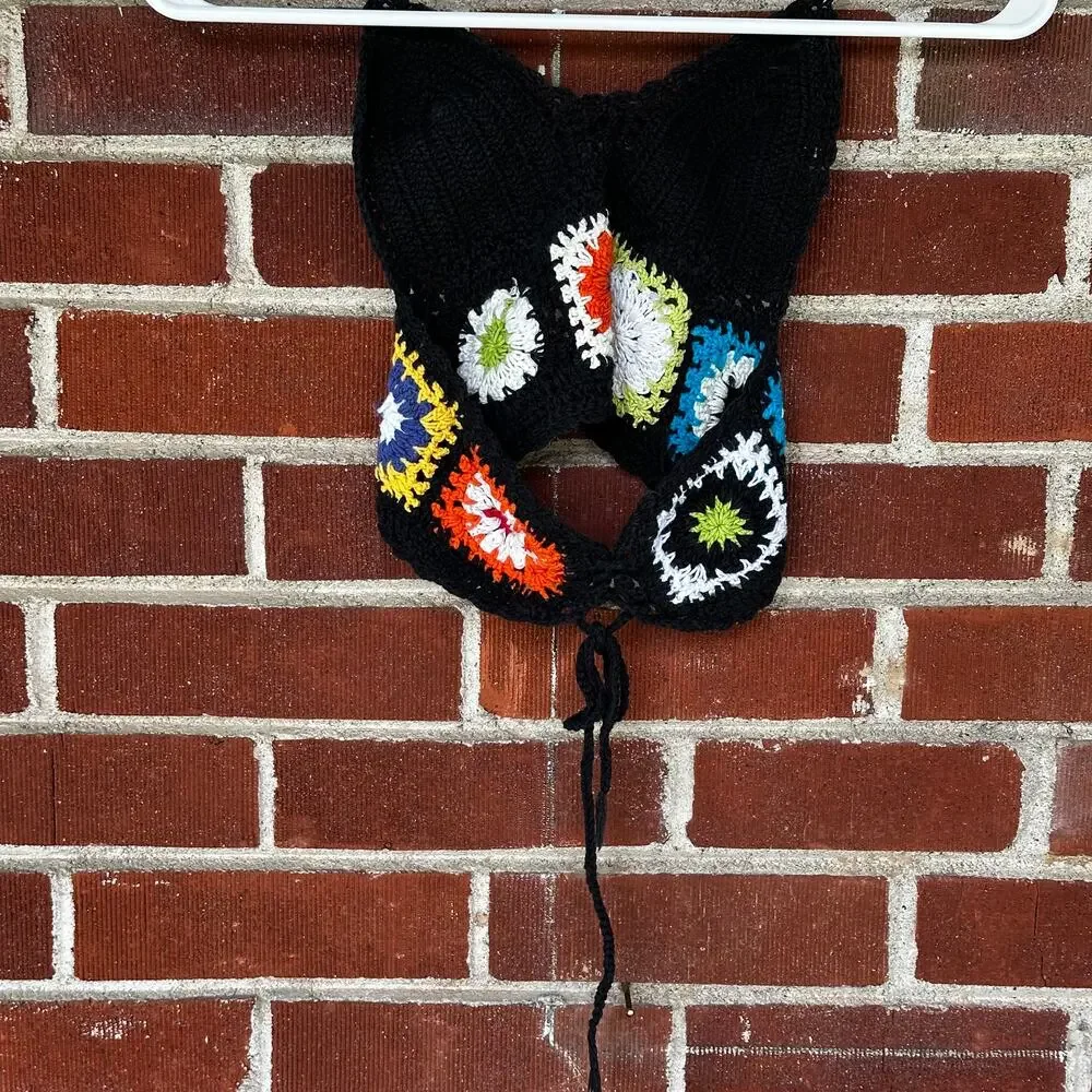 Handmade Crochet Granny Square Halter Crop Top Boho Festival Knit Tank - Picture 3 of 3